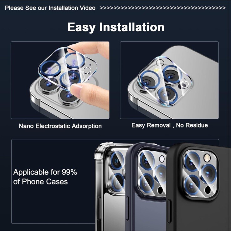 QsmQam 4-pack Camera Lens Protector for iPhone 15 pro,/pro max & 16 pro/pro max