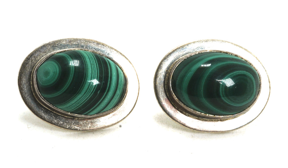 Mexico Sterling Silver Malachite Post Back Earrings