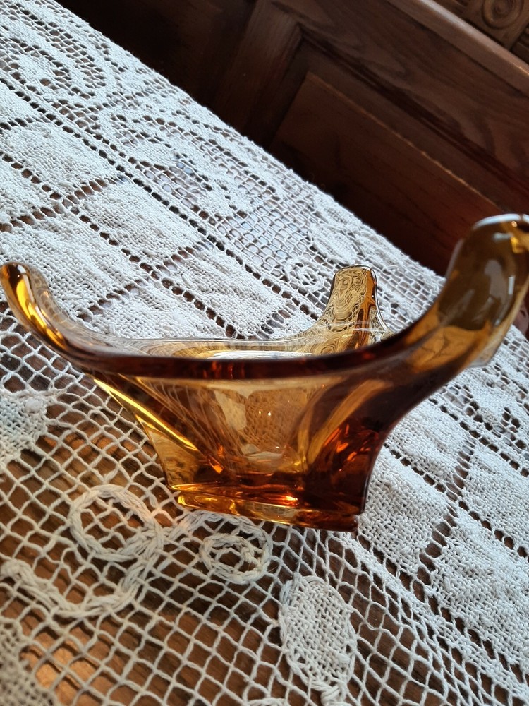 VIKING EPIC MCM Retro Amber Glass dish, triangular base/design, 3 FINGER SPIKES