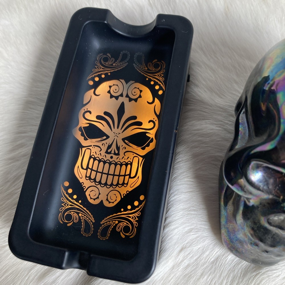 Light up Skull Ashtray ~ battery powered & Pearlized Iridescent Ceramic Skull