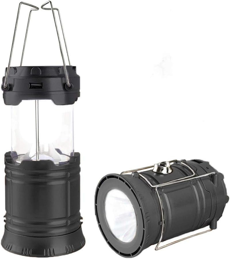 LED Camping Lantern, Solar and Rechargeable Lantern Flashlight Black