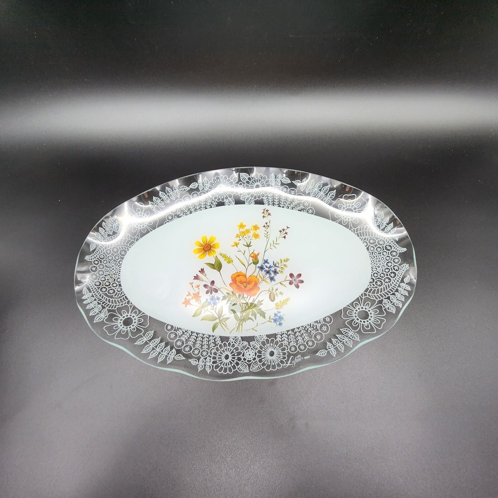 Vintage 1984 Lefton Glass Serving Platter by Simone Devoche 14"