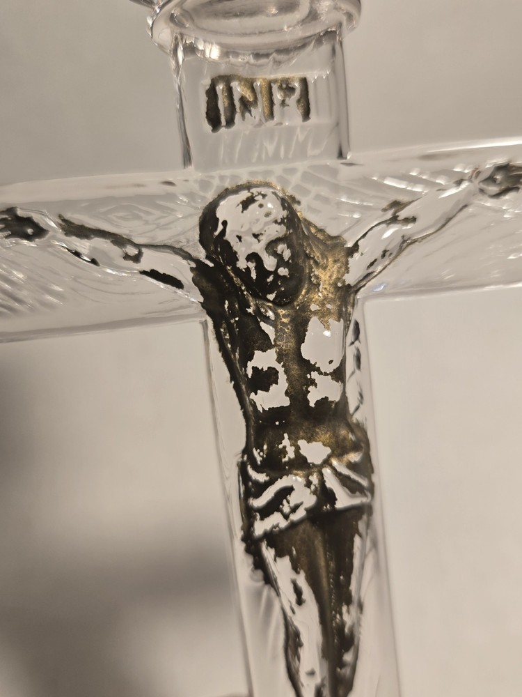 Pressed Glass Crucifix Taper Candle Holder