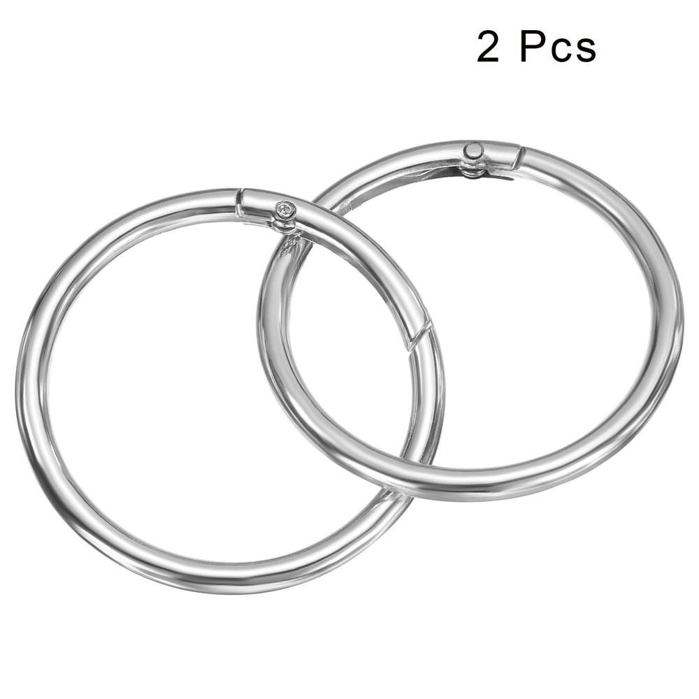 2pcs Metal Spring O Rings 2" Trigger Spring Keyrings Round Snap Clip Silver