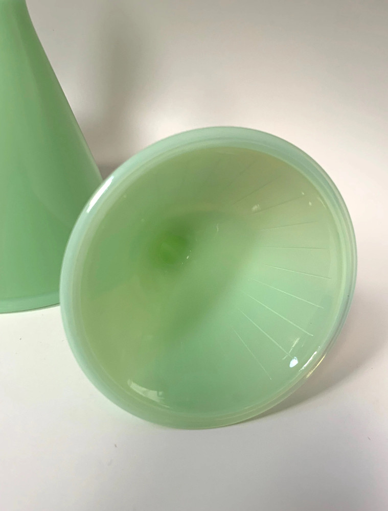 Jadeite glass funnels by Mosser Glass