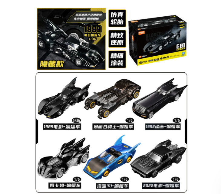 Blokees Wheels E01 DC Batman Gotham Batmobile White Knight Comic 1:64 Model kit
