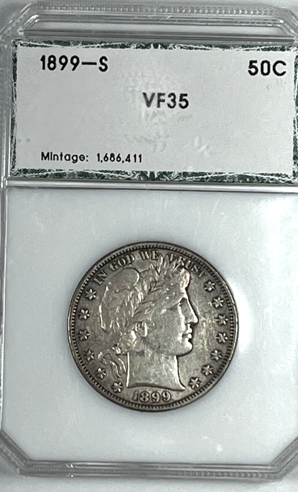 1899-S Barber Half Dollar :  Very Fine +  VF+