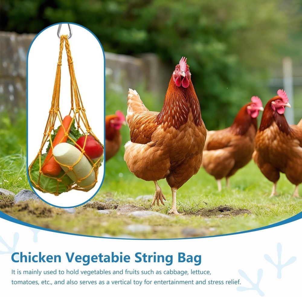 Chicken Vegetable String Bag, Hanging Feeder Toy Vegetable Rack w/Hook (4 Set)