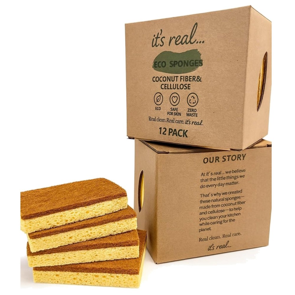 Eco Sponges Coconut & Cellulose Biodegradable Kitchen Scrubbers 12 Pack