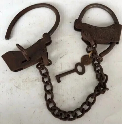 Rust -Adjustable Cuffs with Key Vintage Prison Handcuffs Iron