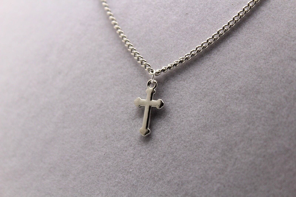 Handcrafted 21" silver chain .75" length solid cross charm necklace