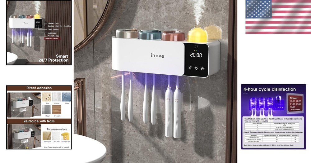 UV Toothbrush Sanitizer & Holder with Aromatherapy Diffuser