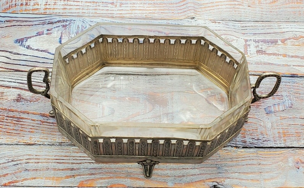 800 German Crystal Dish with Sterling Silver