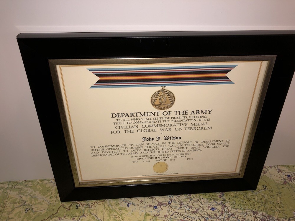 ARMY CILIVIAN COMMEMORATIVE GLOBAL WAR ON TERRORISM MEDAL CERTIFICATE ~ Type-1