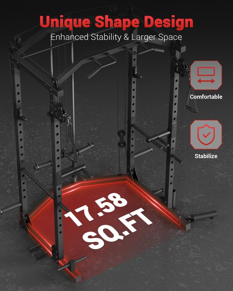 Power Cage 2000lbs Multi-Function Squat Rack w/ Pulley Cable System for Home Gym