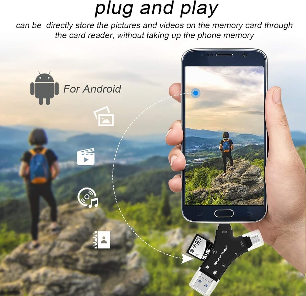 SD Card Reader for iPhone/ipad/Android/Mac/Computer/Camera,4 in1 Micro SD Card R