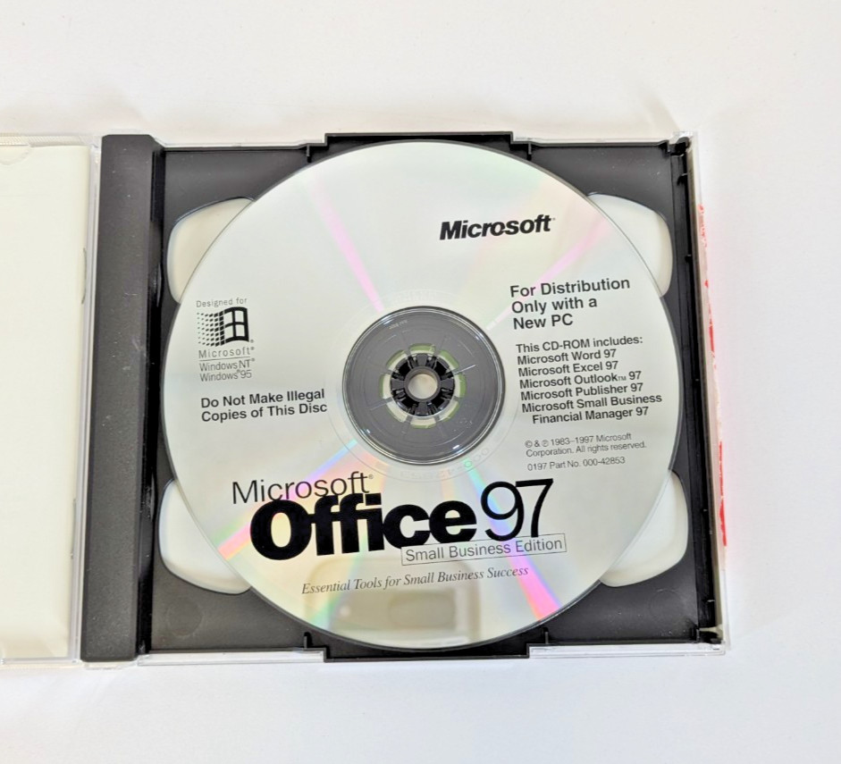 Vintage Computer Microsoft Office 97 Install Disk CD w/ Authenticity Key