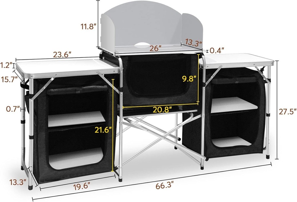 Seeutek Foldable Camp Kitchen Table with Storage Black