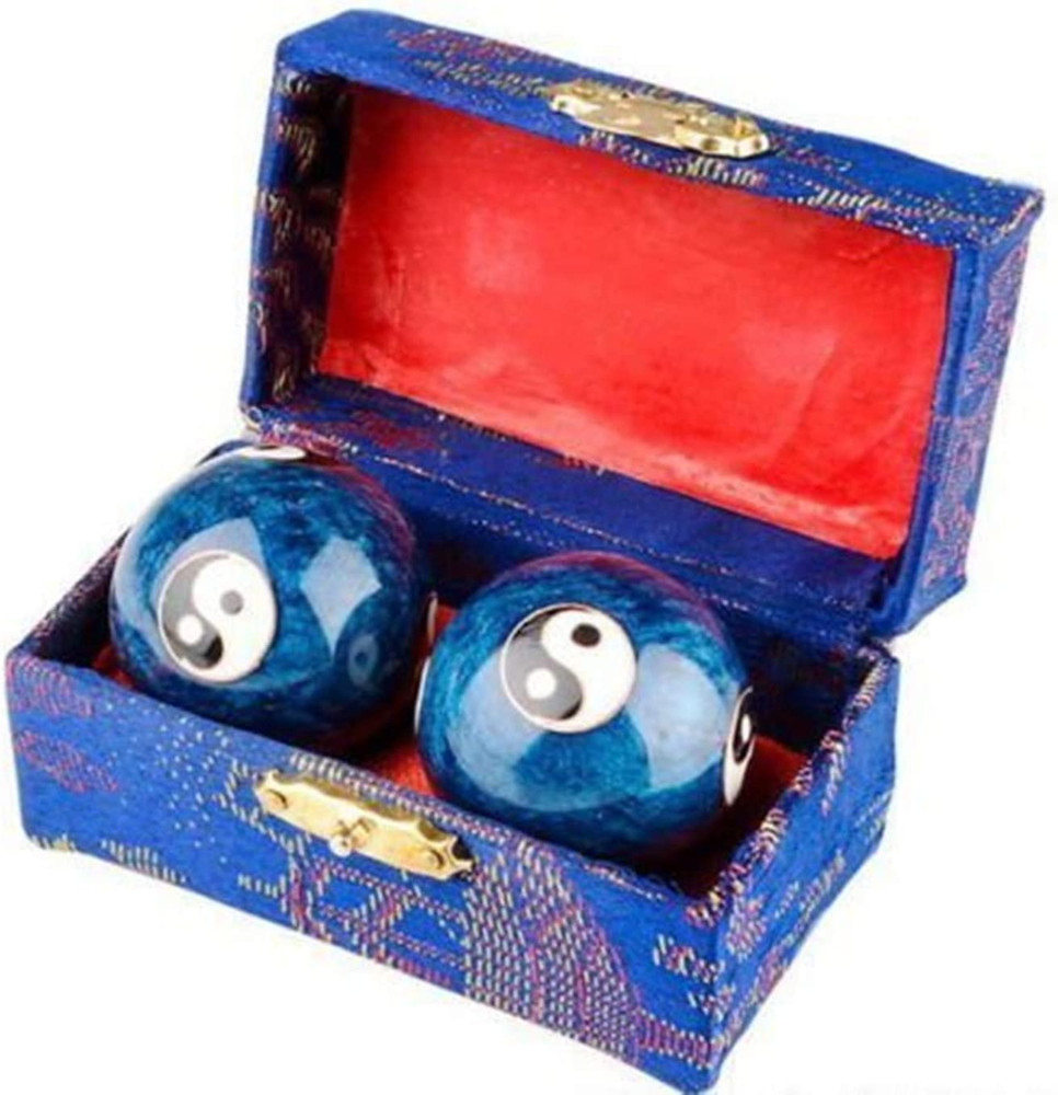 Cloisonne Yin-Yang Chinese Meditation Baoding Healthy Exercise Ball Blue 2Pcs