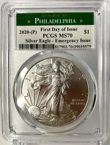 2020 Bullion Silver Eagles PCGS MS-70 Silver Eagle - Emergency Issue First Day o