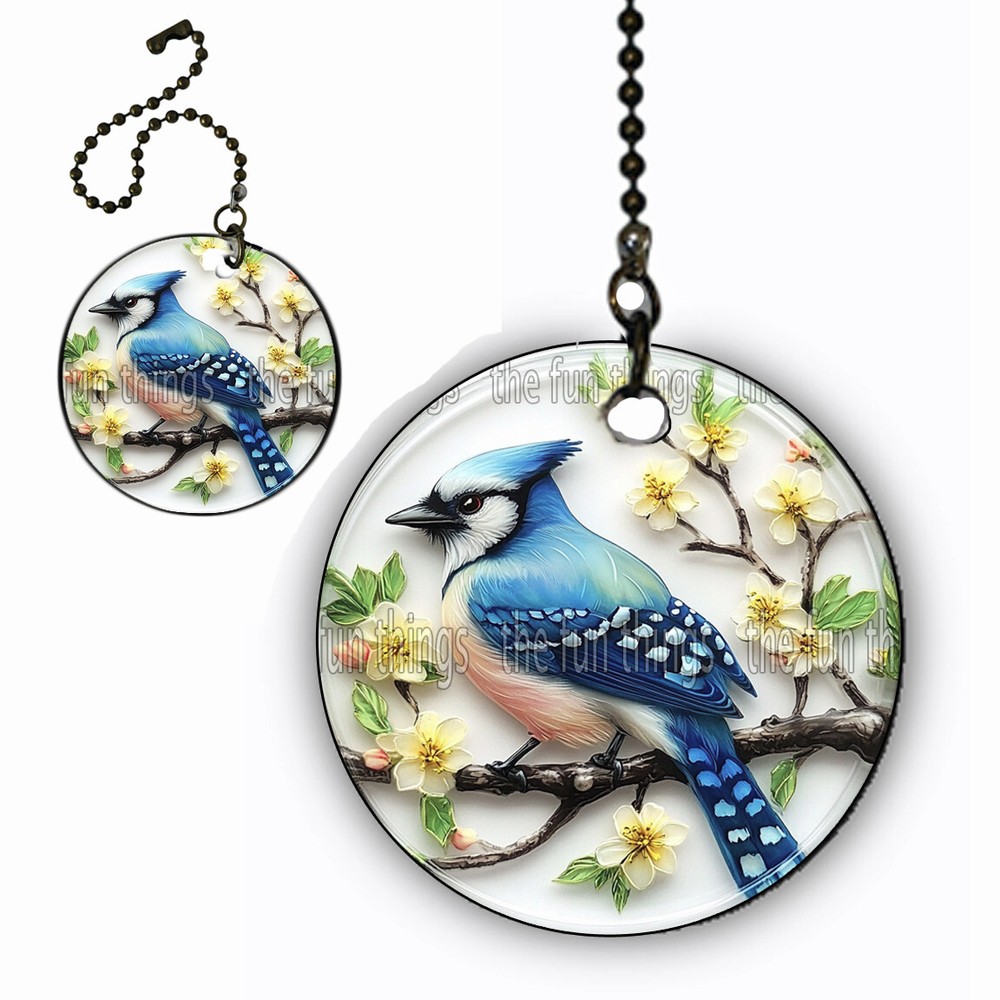2 x Blue Jay Bird Lover Gift Ceiling Fan Lighting Pull Chain Extension Chain