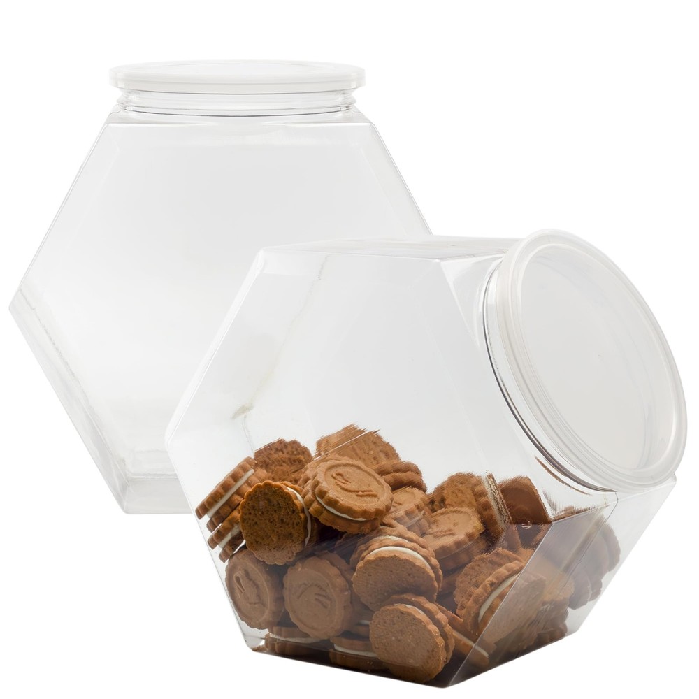 Gallon Plastic Container Candy Jars (2-Pack); Hexagon Shaped Countertop Displ...