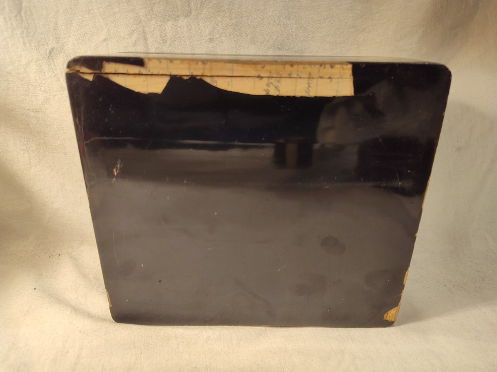 Antique Boho Shabby Chic Black Lacquer Japanese Box Pheasant Bird