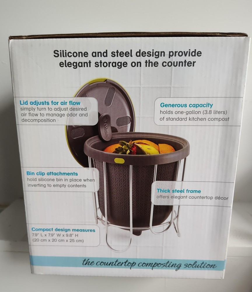 Polder Countertop Compost Bin, Grey - NEW