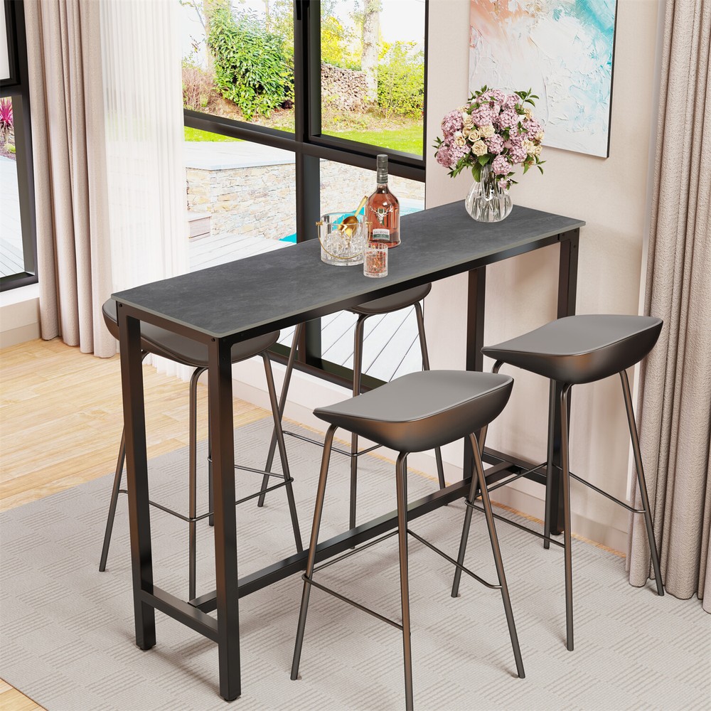 Tall Breakfast Bar Table Rectangle Pub Table Marble Top for Dining Room Coffee