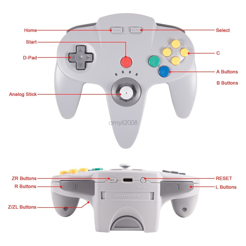 Wireless N64 Controller,2.4G Remote Game Controller w/ Rumble Pak For N64 System