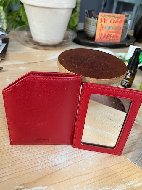 Coach Red Slim Compact Mirror with Leather Case, New