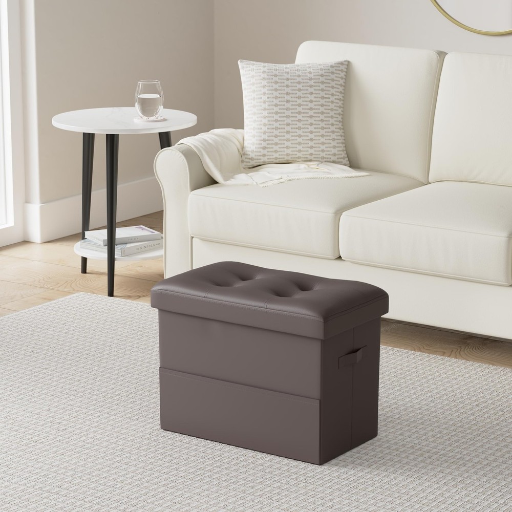 Storage Ottoman Foot Rest Stool Foldable Leather Footstool Storage Bench with...