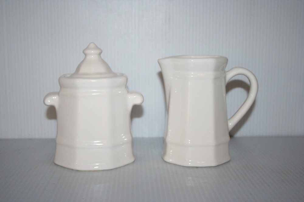 Pfaltzgraf Heritage White Creamer & Sugar Set Lighthouse Style 8 Panel EUC