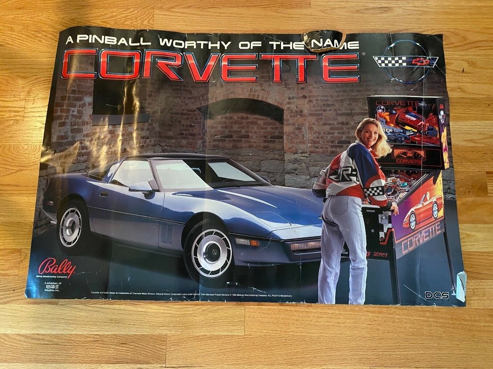 Bally Corvette Pinball Game Poster, 1994