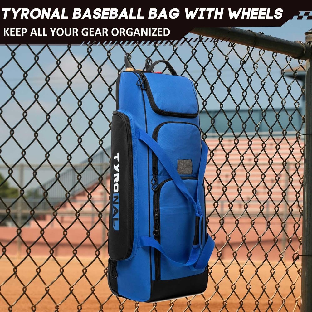 Baseball Bag with Wheels for 4 Bats,Soft Rolling Baseball Bag With Multi-Pock...