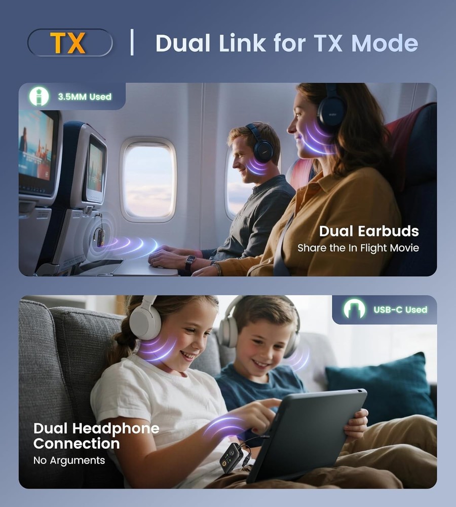 Bluetooth 5.4 Transmitter Receiver with Qualcomm aptX Adaptive for Headphones