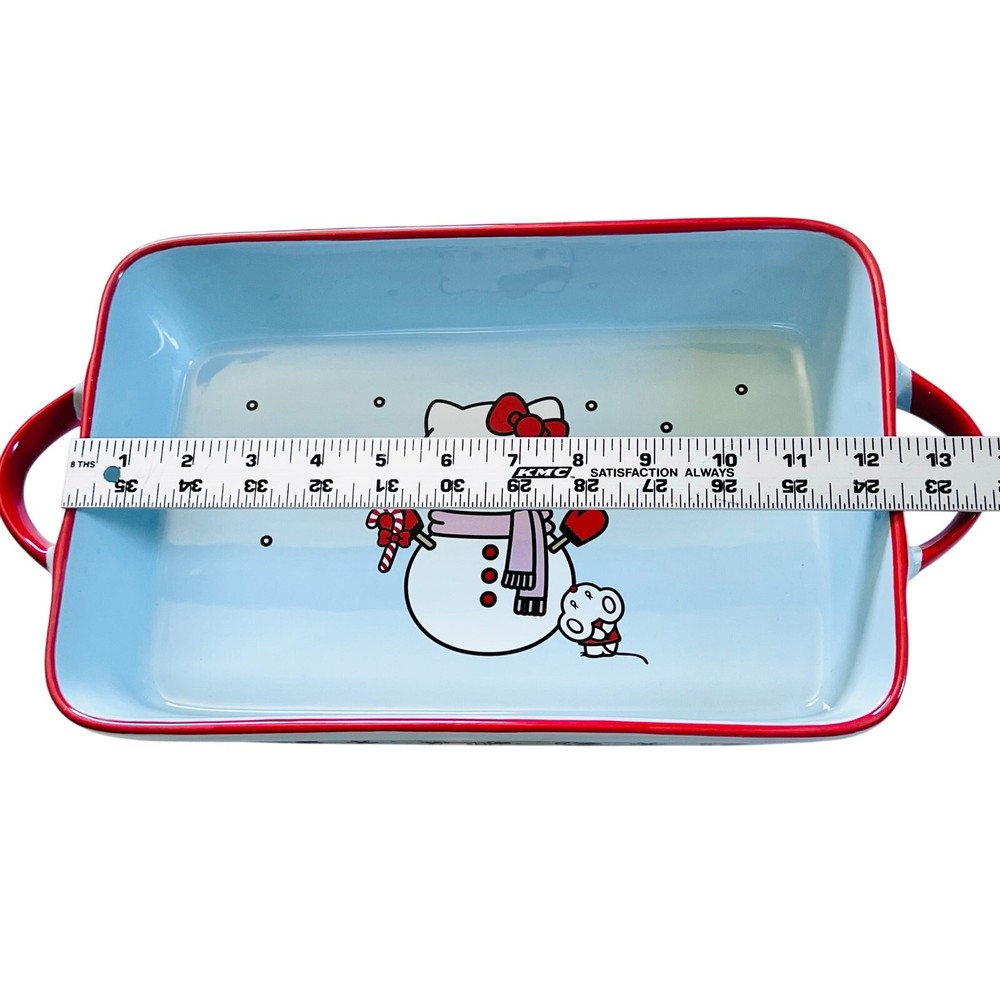 Hello Kitty Rectangular Baking Pan 12x8" Christmas Snowman Ceramic Casserole New