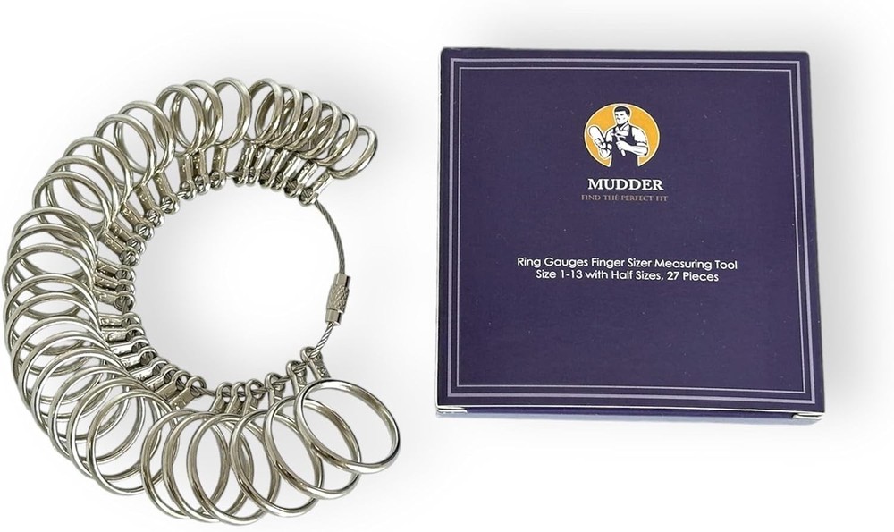 Mudder Stainless Steel Ring Gauges Finger Sizer Professional Measuring Silver