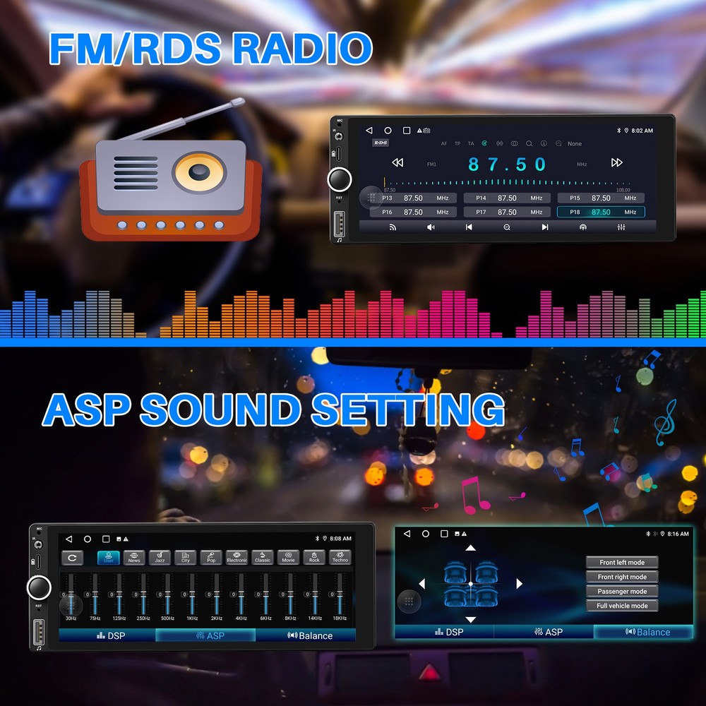 Single 1 Din 4+64G Android 14 Car Stereo IPS Touch Screen GPS USB Bluetooth AUX