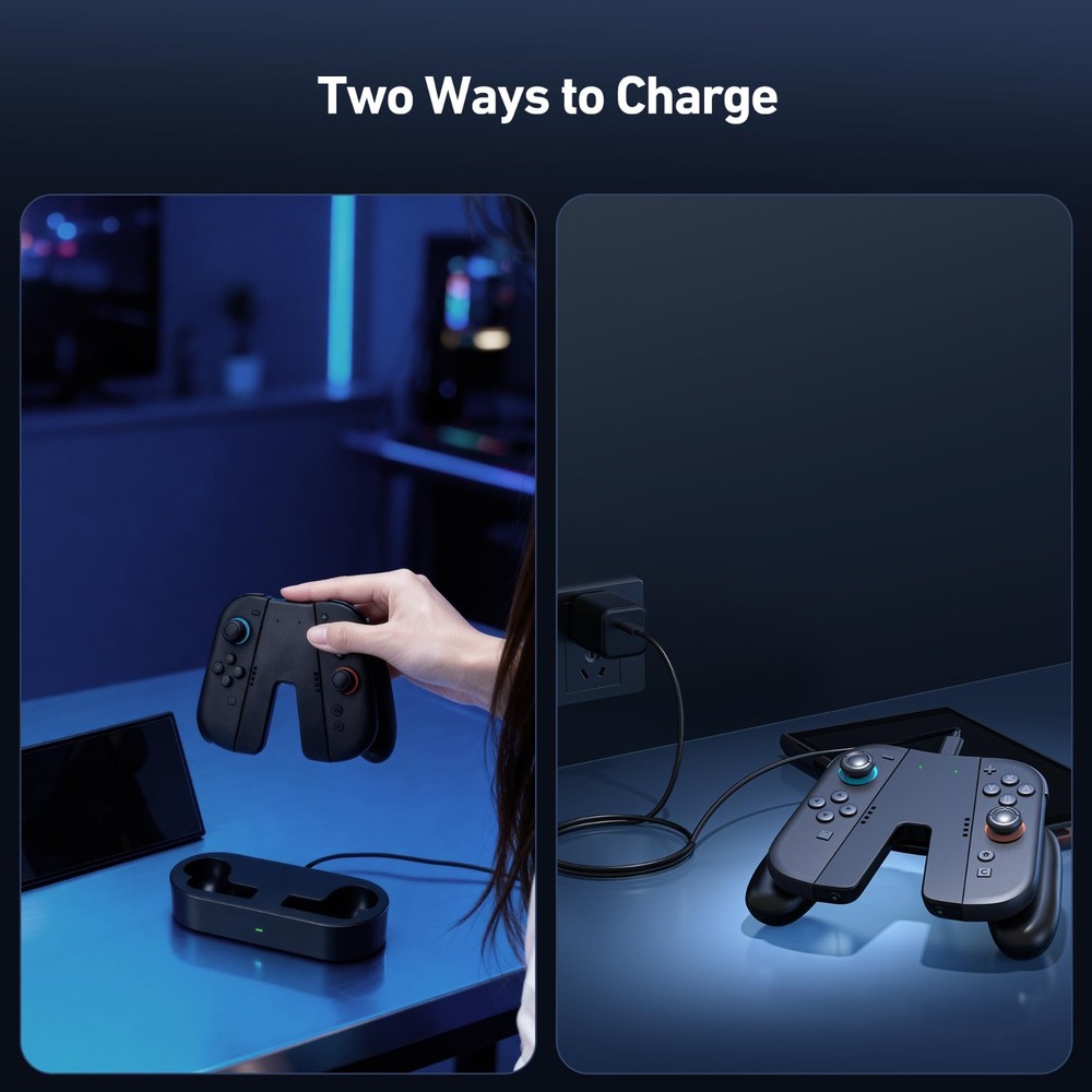 NEWDERY Charging Grip & Charging Dock for Switch 2 Magnetic Grip Controller