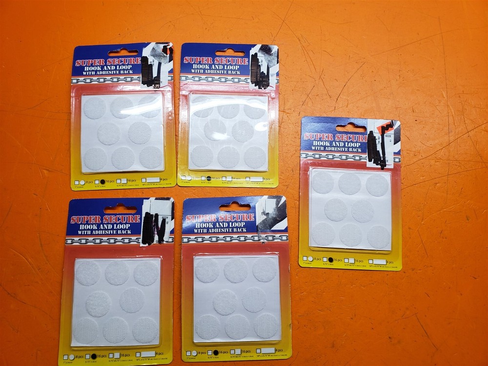 ⭐️⭐️⭐️⭐️⭐️ Lot of 5 Super Secure 1" Circle Hook & Loop Adhesive Back 8pcs / pack