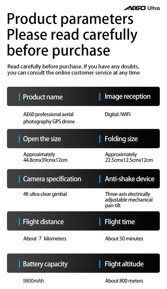 AE60 Screen Control Drone GPS FPV 7KM 3-axis Gimbal 4K Camera Obstacle Avoidance