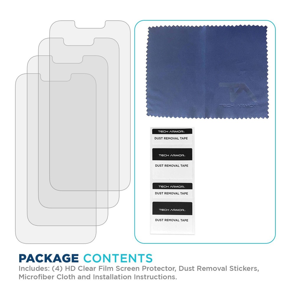 Tech Armor Plastic Film Screen Protector iPhone 17E, 16E,14, 13, 13 Pro -4Pack