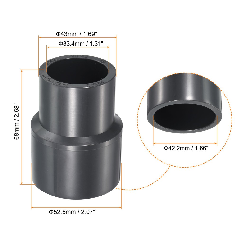 3pcs 1-1/4"x1" SCH80 UPVC Reducer Pipe Fitting Straight Coupling Connector, Grey
