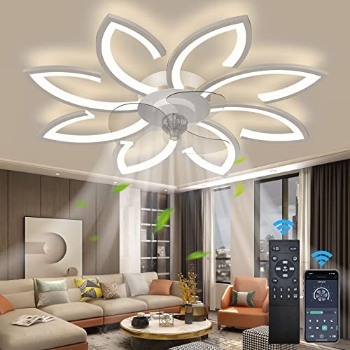 Bladeless Ceiling Fan With Lights, Modern Flush Mount With Dimmable LED Light
