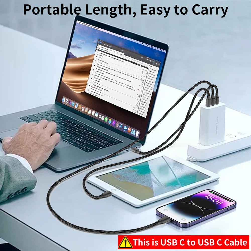 Short USB C to C Cable 1 ft 3Pack, C Support 1FT, Black