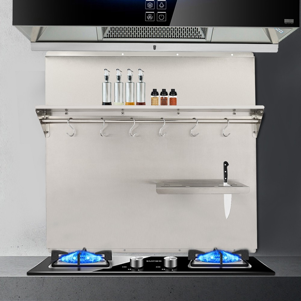 Backsplash with Shelf Stainless Steel Kitchen Range Hood Wall Tile Shield Silver