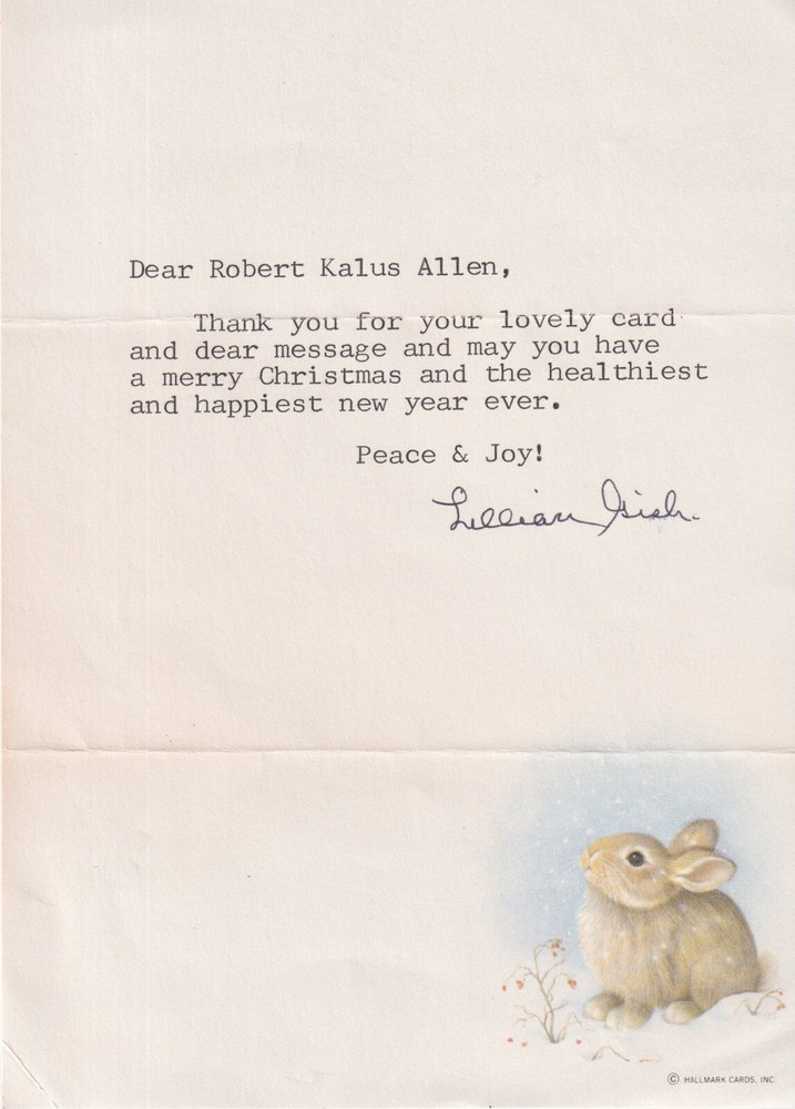Lillian Gish signed letter re: Christmas JSA
