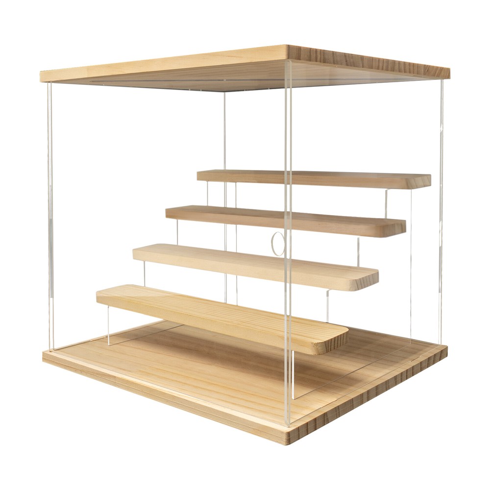 Clear Acrylic Display Case 4 Tier Dustproof Showcase w/LED Light Display Box