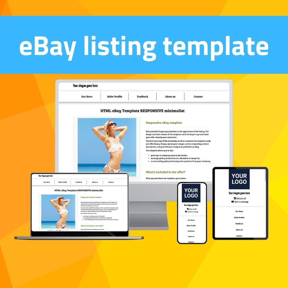 eBay Template - Responsive Simple - Mobile Optimized + Editor